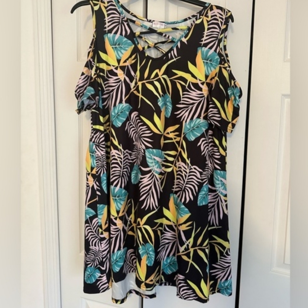 Tropical Print Cold Shoulder Dress